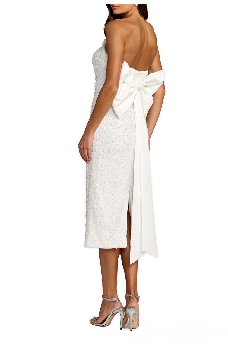 Mac Duggal Beaded Lace Strapless Bow Detail Fitted Midi Dress, Alternate, color, Ivory