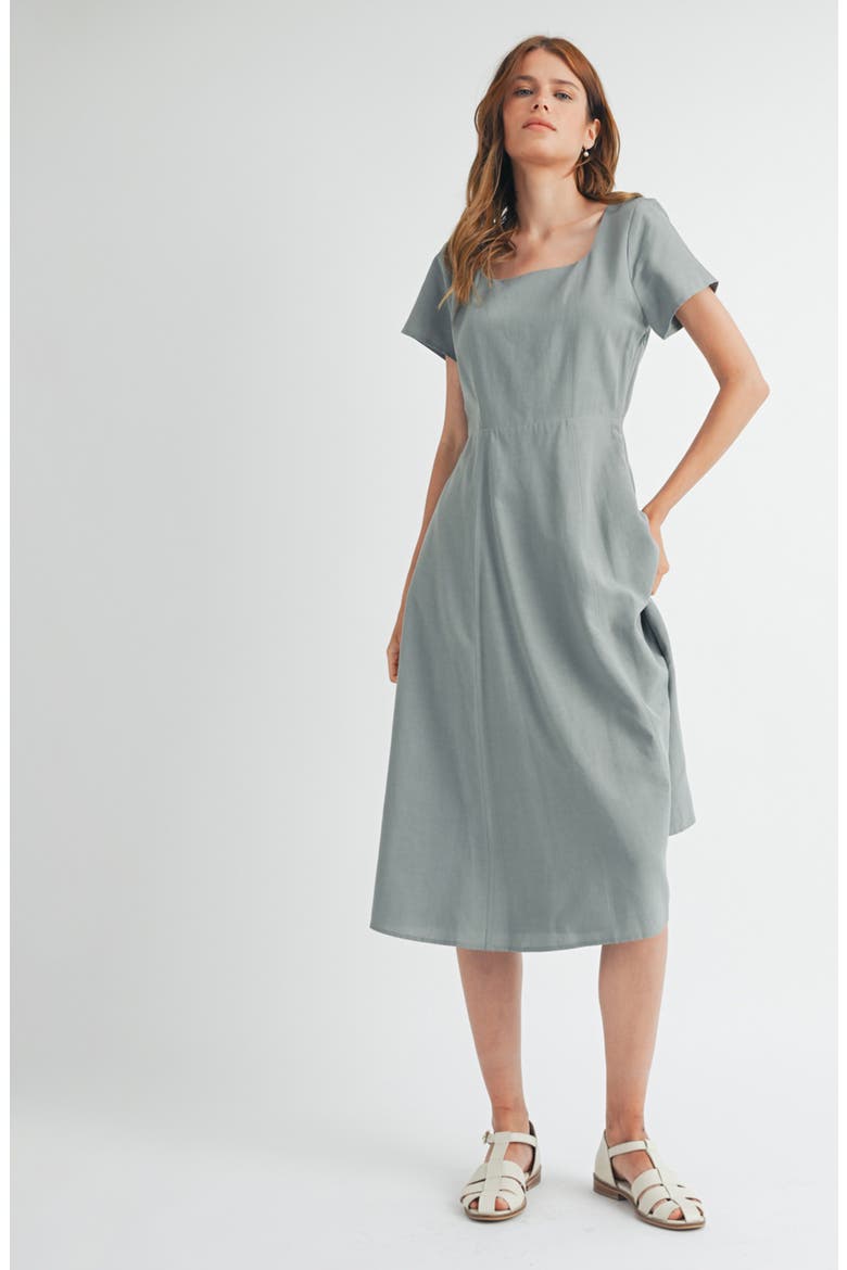 Flare Square Neck Midi Dress, Alternate, color, MINT