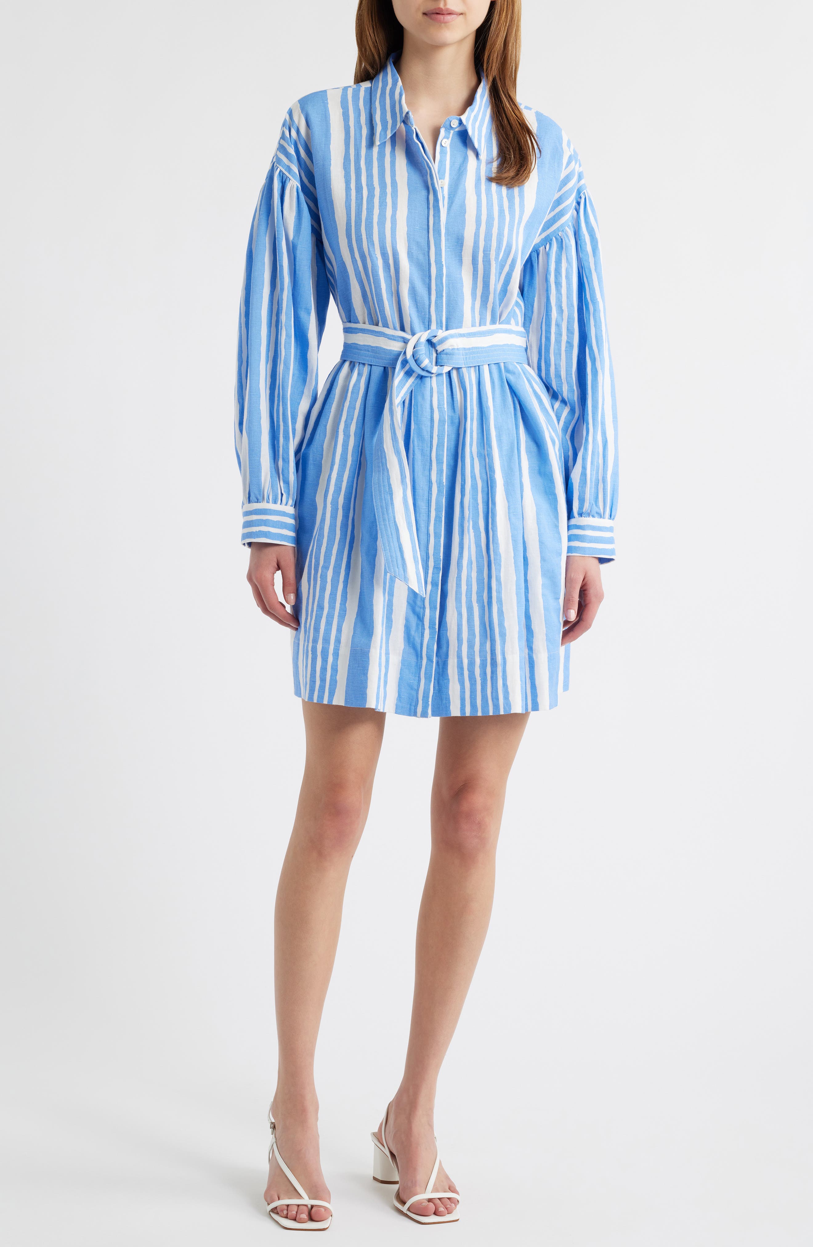 Cleobella Tiana Stripe Long Sleeve Cotton & Linen Shirtdress