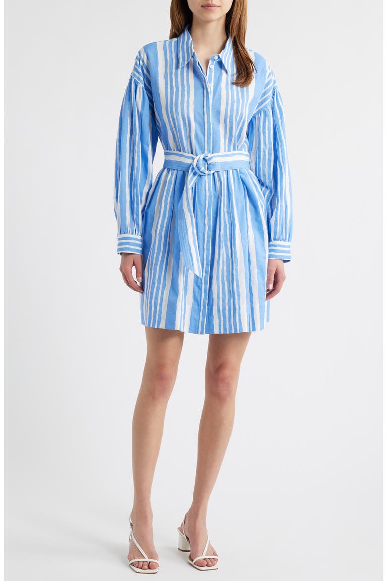 Tiana Stripe Long Sleeve Cotton & Linen Shirtdress, Main, color, VECCHIO STRIPE PRINT BLUE