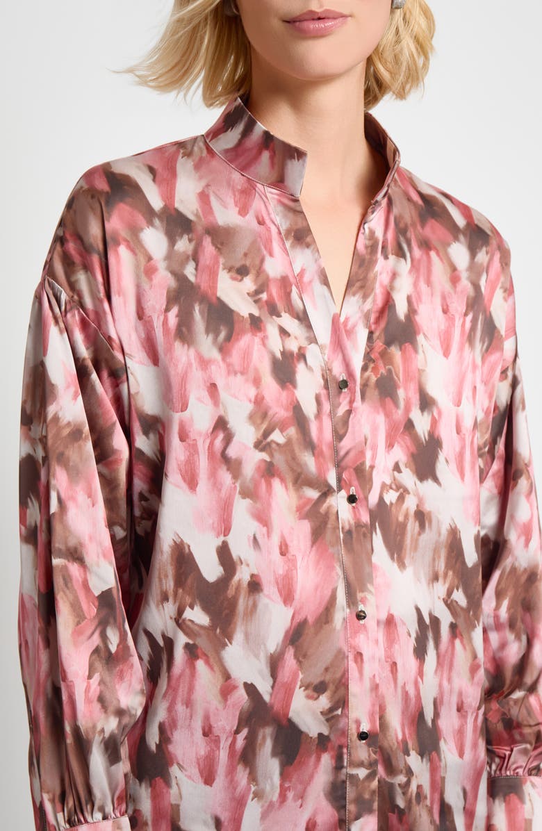 Misook Brushstroke Print Crêpe de Chine Button-Up Shirt, Alternate, color, Honey Suckle/ Charmeuse/ Multi