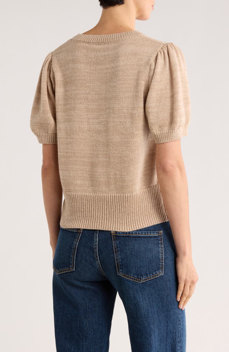 Bobeau Puff Short Sleeve Button Front Cardigan, Alternate, color, Heather Oatmeal