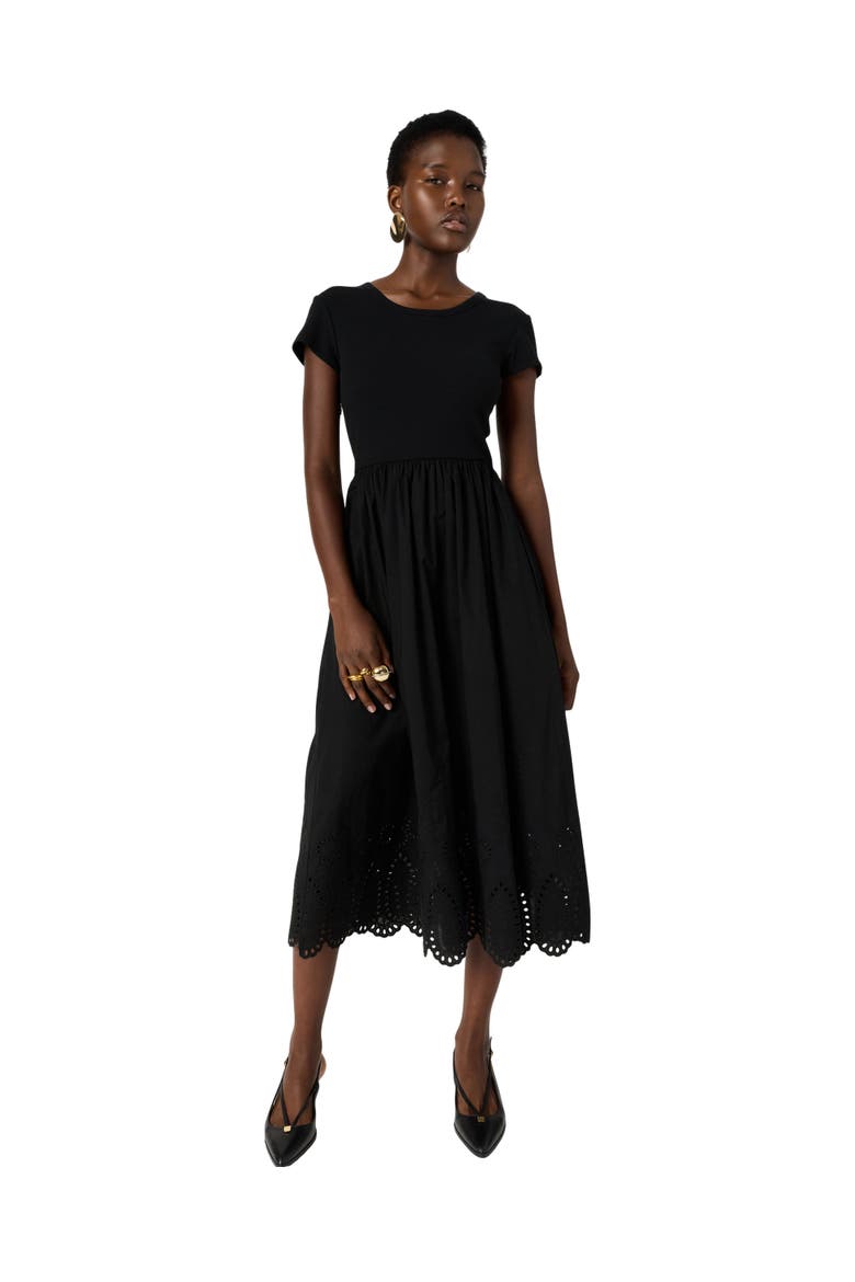 Rynah Scalloped Detail Midi Dress, Alternate, color, Black