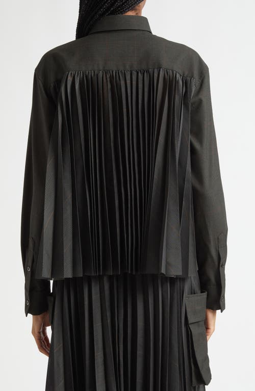 Sacai Glen Check Mixed Media Button-up Shirt In Black