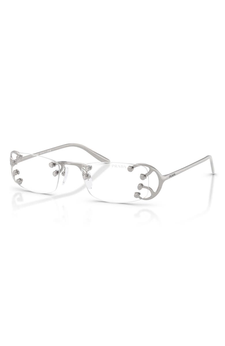 Prada 52mm Rectangular Blue Light Blocking Glasses, Alternate, color, Argento Nouveau / Blue Light