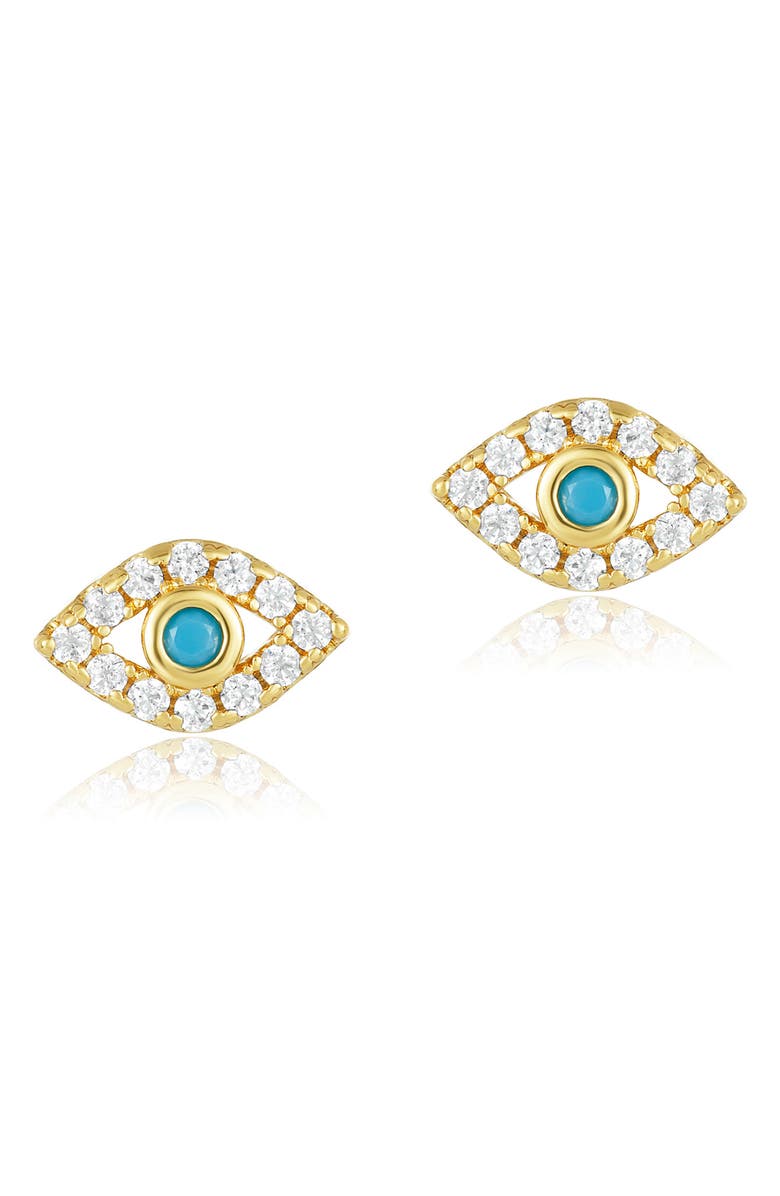 Adornia 14K Yellow Gold Plated Evil Eye Stud Earrings, Main, color, Yellow