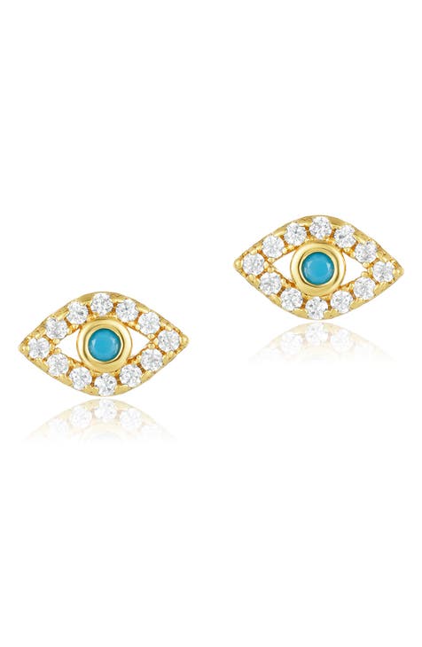 14K Yellow Gold Plated Evil Eye Stud Earrings