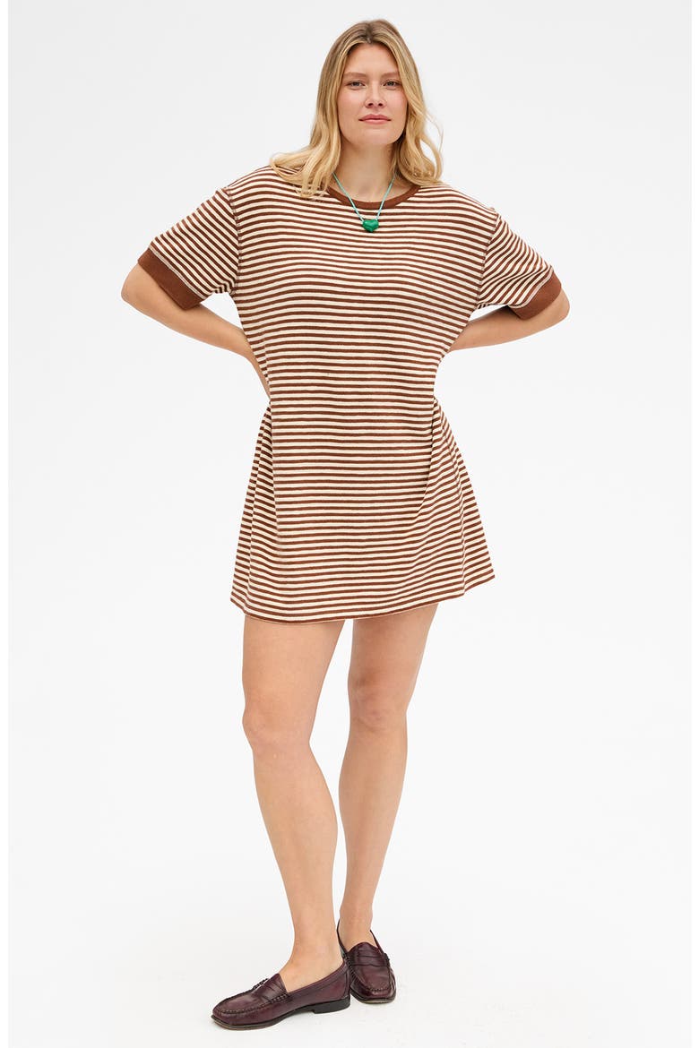 Le Bateau Stripe Minidress, Alternate, color, CREAM/ CHESTNUT