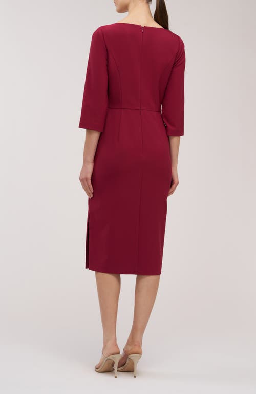 Kay Unger Farrah Twist Front Midi Cocktail Dress In Red
