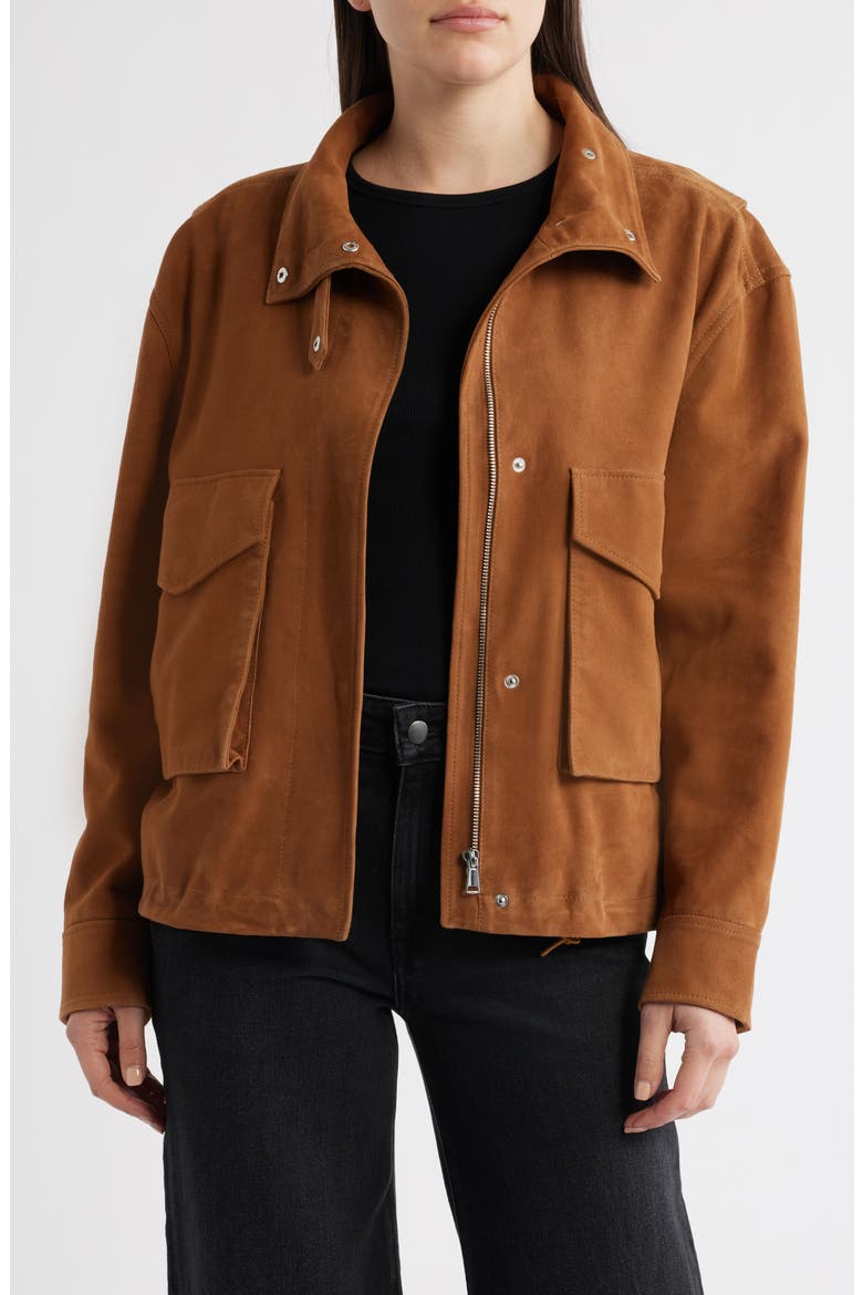 Suede Bubble Jacket, Alternate, color, COGNAC