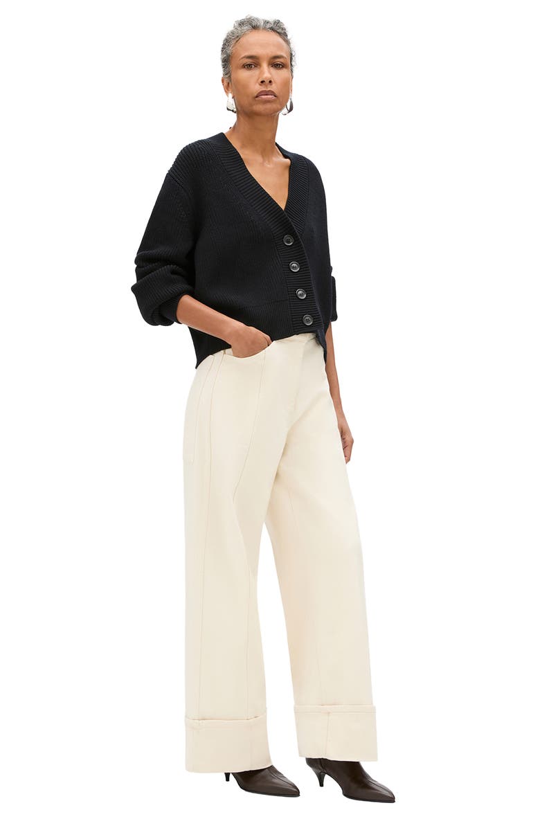 Another Tomorrow Rib Cropped Cardigan, Alternate, color, Black