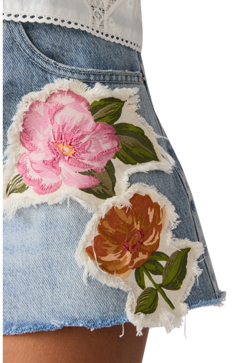 Lilien Floral Patch Denim Cutoff Shorts, Alternate, color, VINTAGE BLUE