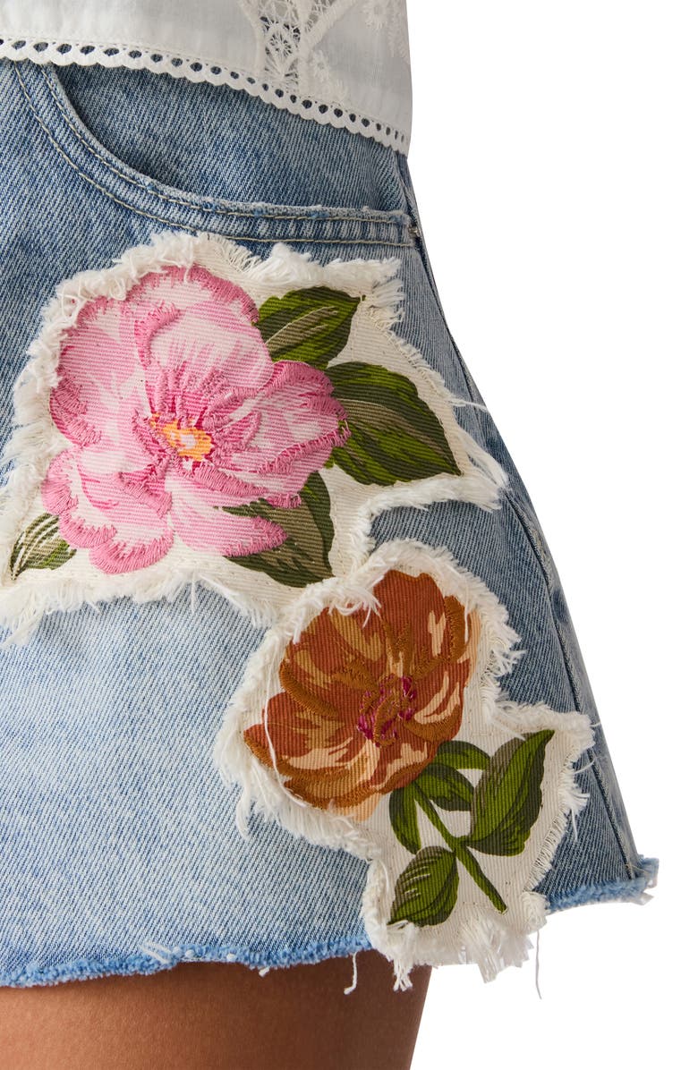 Steve Madden Lilien Floral Patch Denim Cutoff Shorts, Alternate, color, Vintage Blue