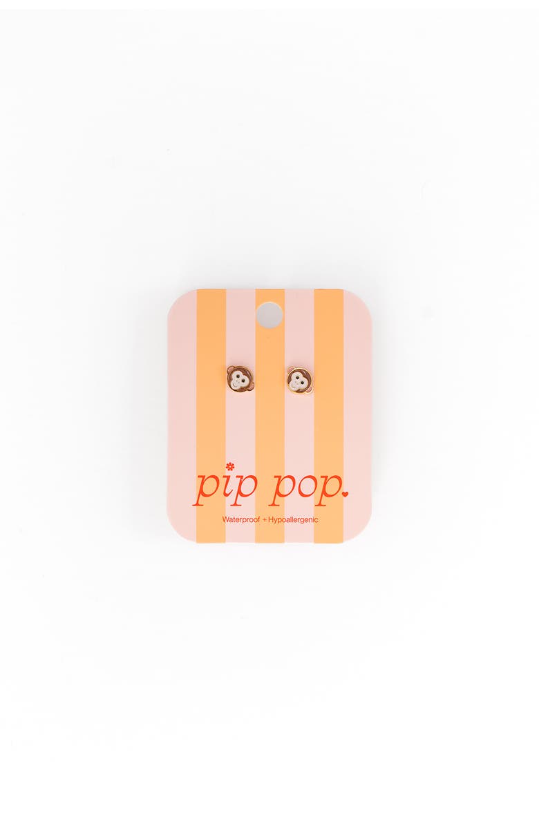 Pip Pop Monkey Stud Earrings, Alternate, color, Brown