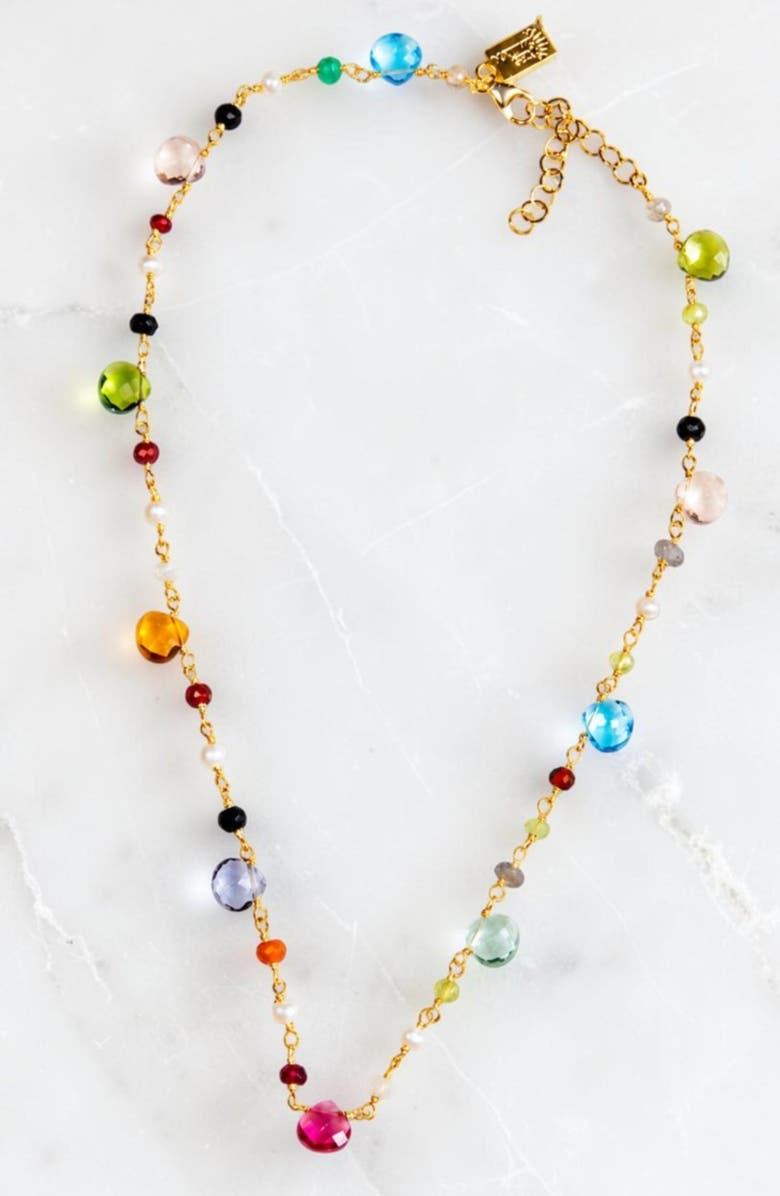 NATIVE GEM Symphony Turquoise Teardrop Tennis Necklace, Alternate, color, Turquoise/Gold