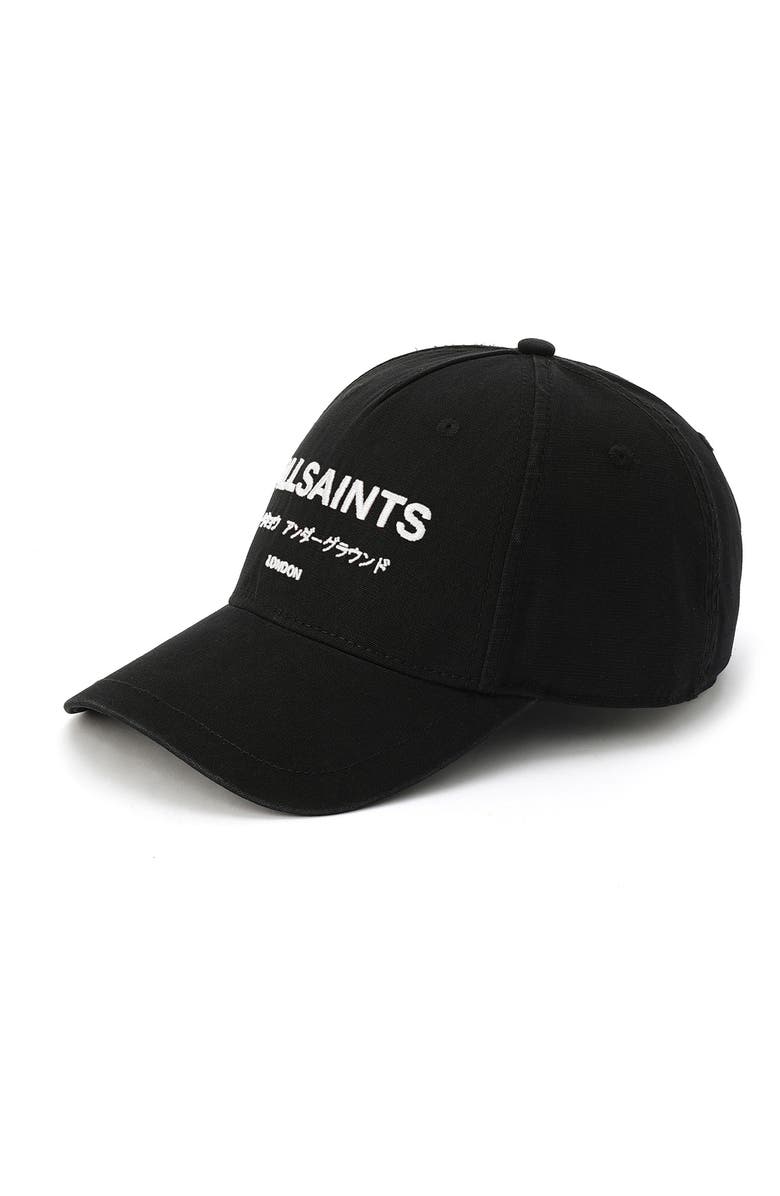 AllSaints Underground Logo Adjustable Cotton Canvas Baseball Cap, Alternate, color, Black