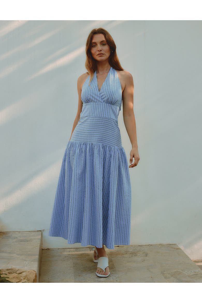 Stripe Halter Neck Midi Dress, Alternate, color, Blue