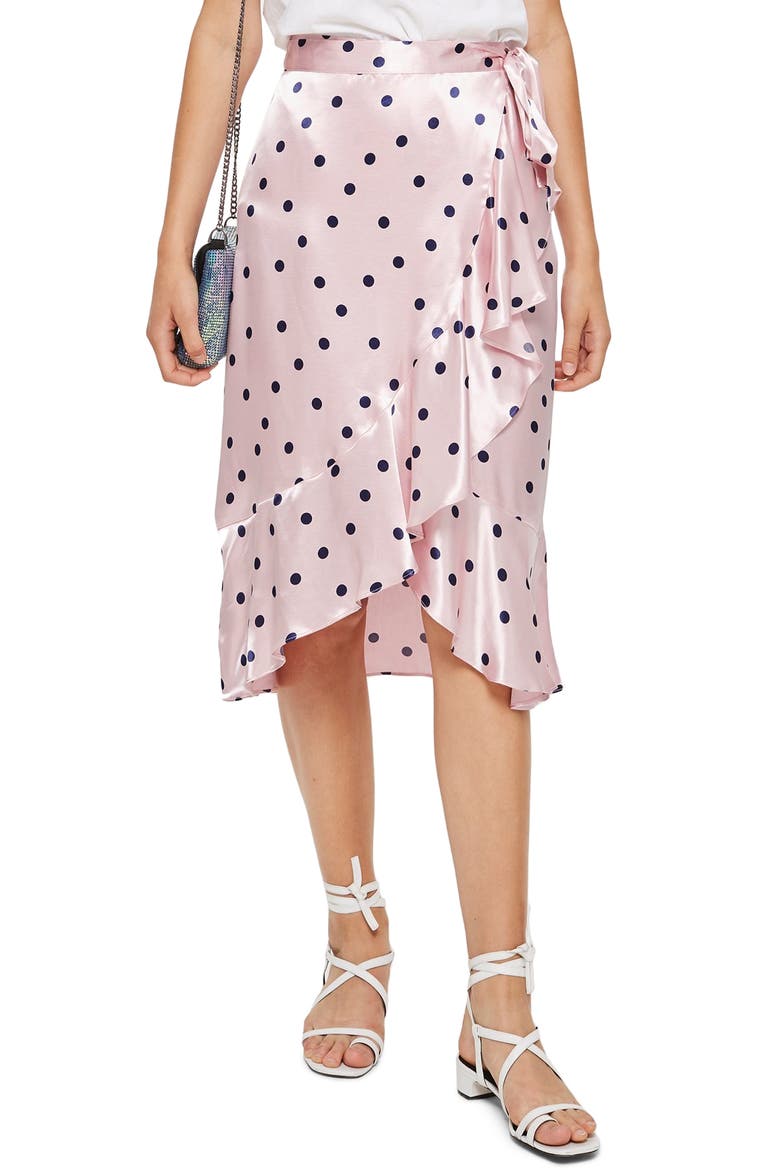 Satin Spot Ruffle Skirt, Main, color, PINK MULTI
