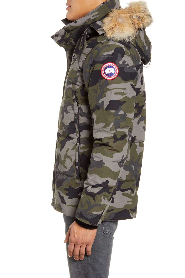 Wyndham 625 Fill Power Down Jacket with Genuine Coyote Fur Trim, Alternate, color, CLASSIC CAMO COASTAL GREY