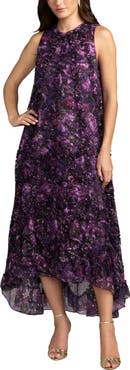 Mac Duggal Sleeveless Floral Print Chiffon Micro Ruffle Gown