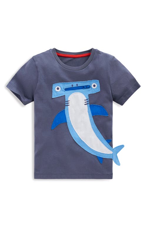 Mini Boden Kid's Hammerhead Shark Zip Appliqué T-shirt In Gray