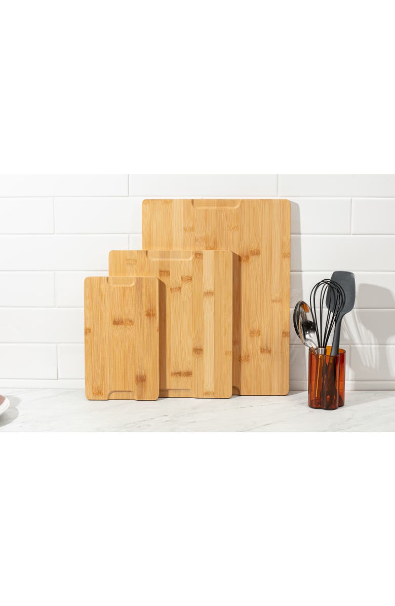 Luminuxe Wooden Cutting Board Set 3 Piece Heavy Duty Nonslip with Juice Groove, Alternate, color, 