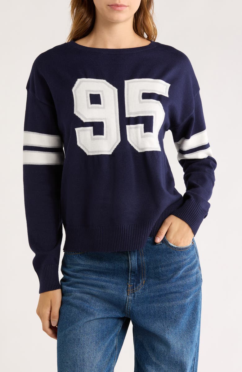Madden Girl 95 Jacquard Pullover Sweater, Main, color, Navy Combo