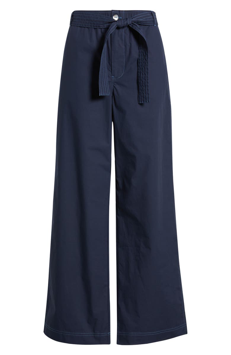 Wyeth Bailey Waist Tie Cotton Wide Leg Pants, Alternate, color, Navy