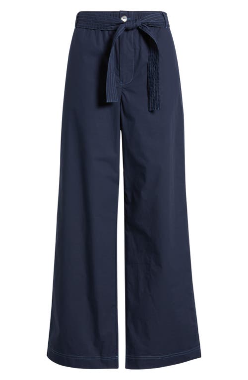Wyeth Bailey Waist Tie Cotton Wide Leg Pants In Blue