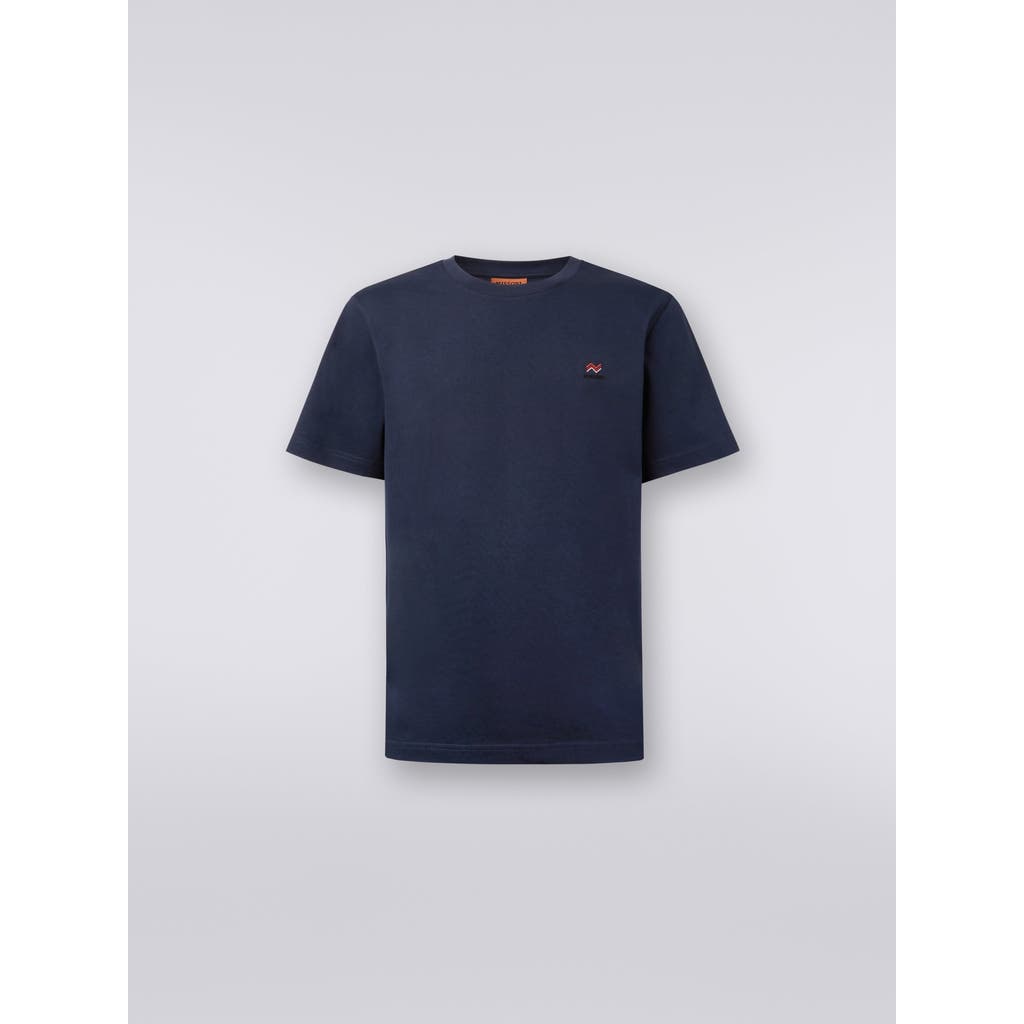 Missoni Crew-neck Cotton T-shirt With Embroidery And Logo In Blue