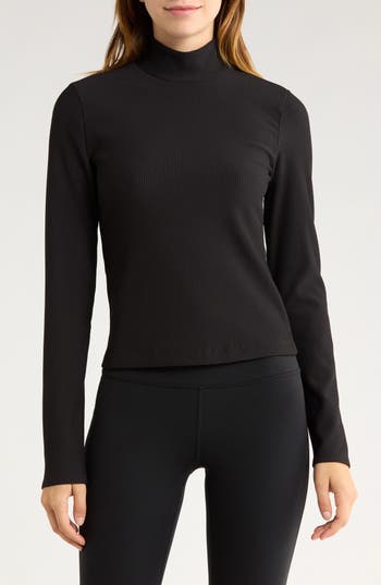 90 Degree By Reflex Chill Tech Rib Venture Mock Neck Top In Black