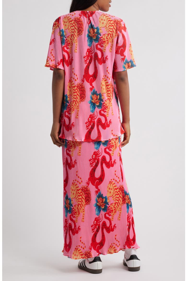 Grunge Girl Oversize Plissé Top & Maxi Skirt Set, Alternate, color, PINK DRAGON