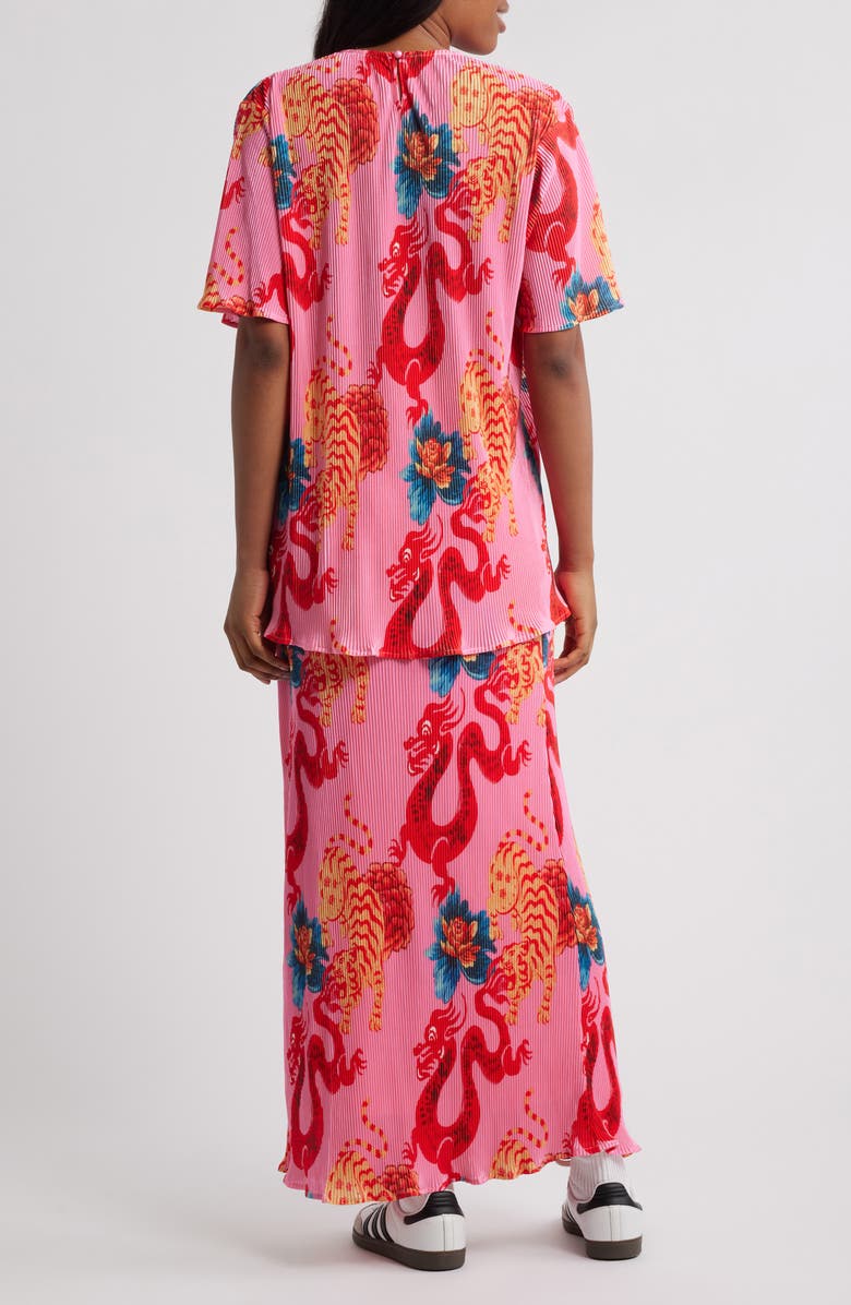 Dressed in Lala Grunge Girl Oversize Plissé Top & Maxi Skirt Set, Alternate, color, Pink Dragon