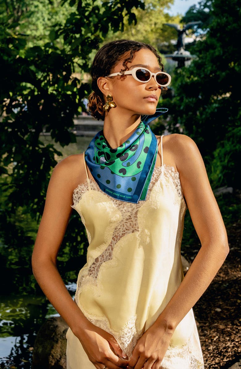 Jessie Zhao New York Twin Leopards Double Sided Silk Scarf, Alternate, color, Green