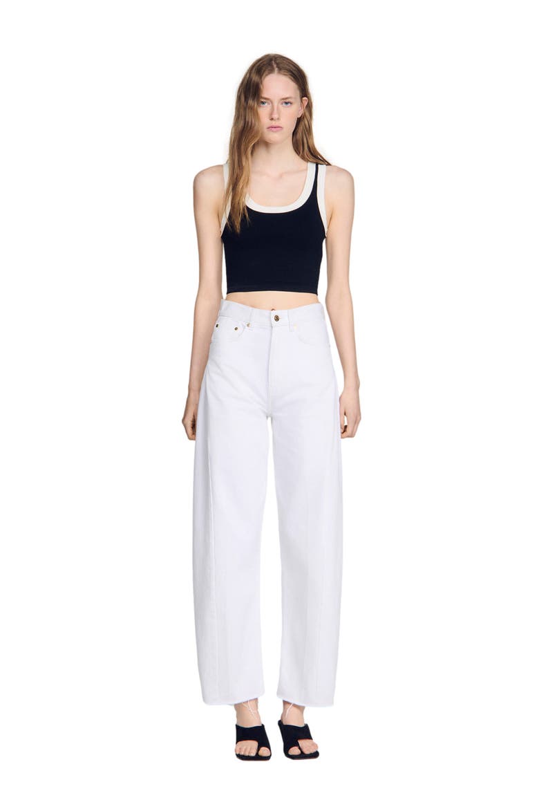 Two-tone cropped knit top, Alternate, color, Black