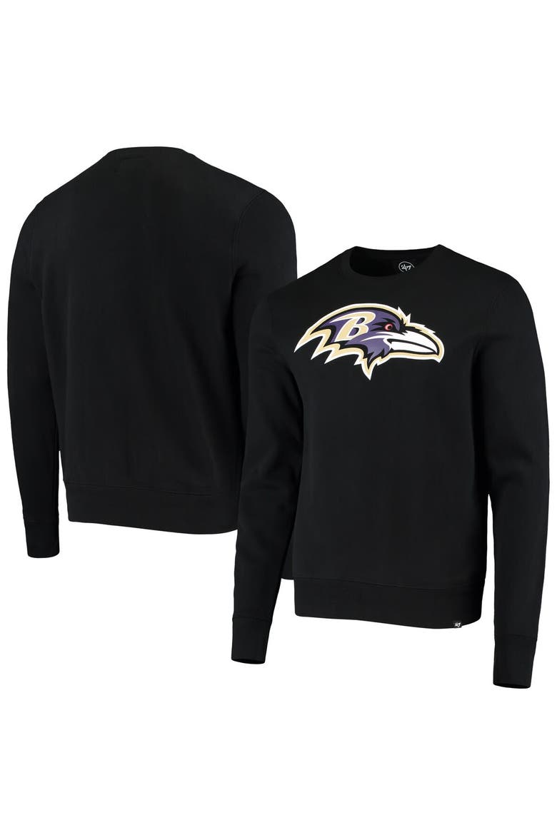 Men's '47 Black Baltimore Ravens Team Imprint Headline Pullover Sweatshirt, Main, color, Black