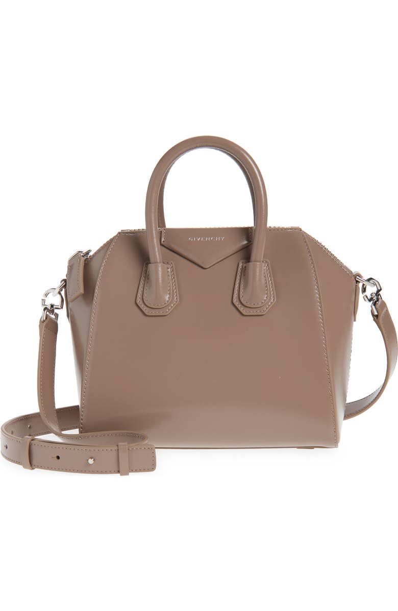 Givenchy Mini Antigona Leather Satchel, Main, color, Taupe
