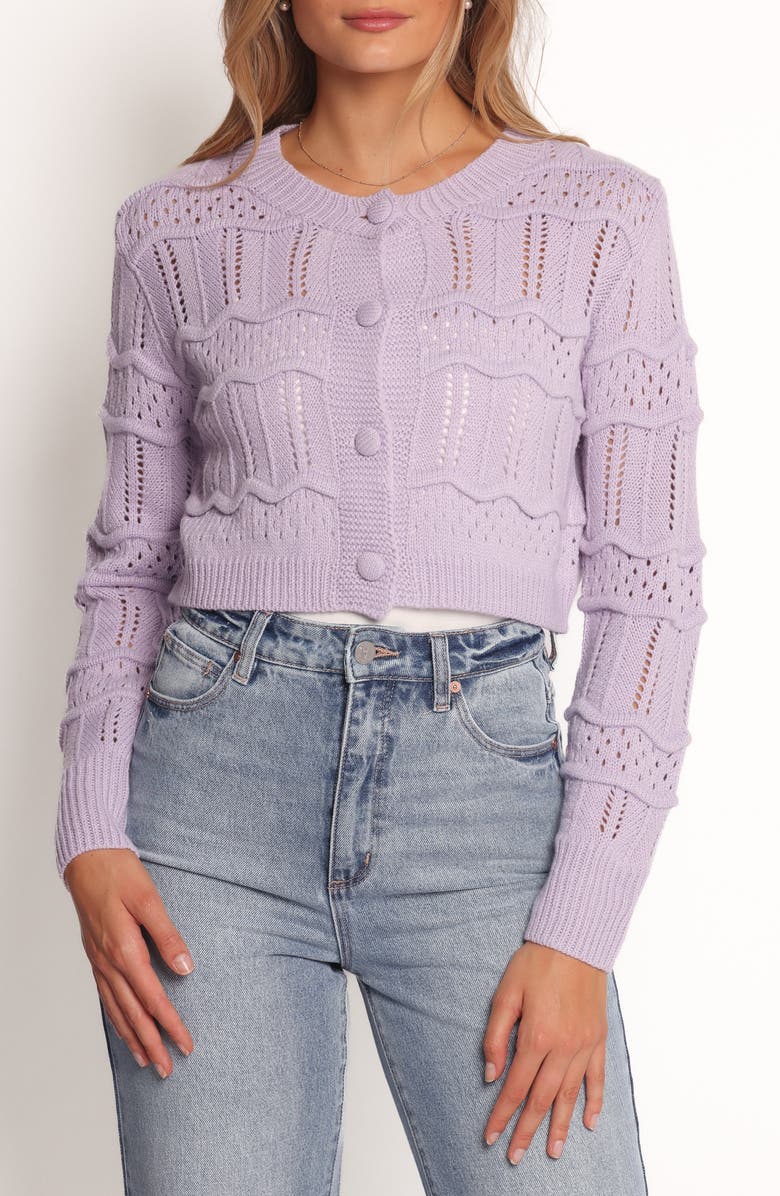 Petal & Pup Aidy Pointelle Crop Cardigan, Alternate, color, Lilac
