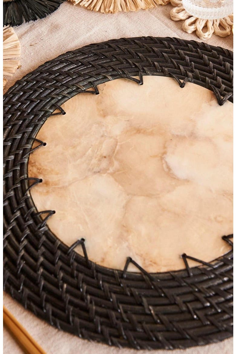 Capiz Shell Placemats With Black Rattan - Set of 2, Alternate, color, Black Rattan