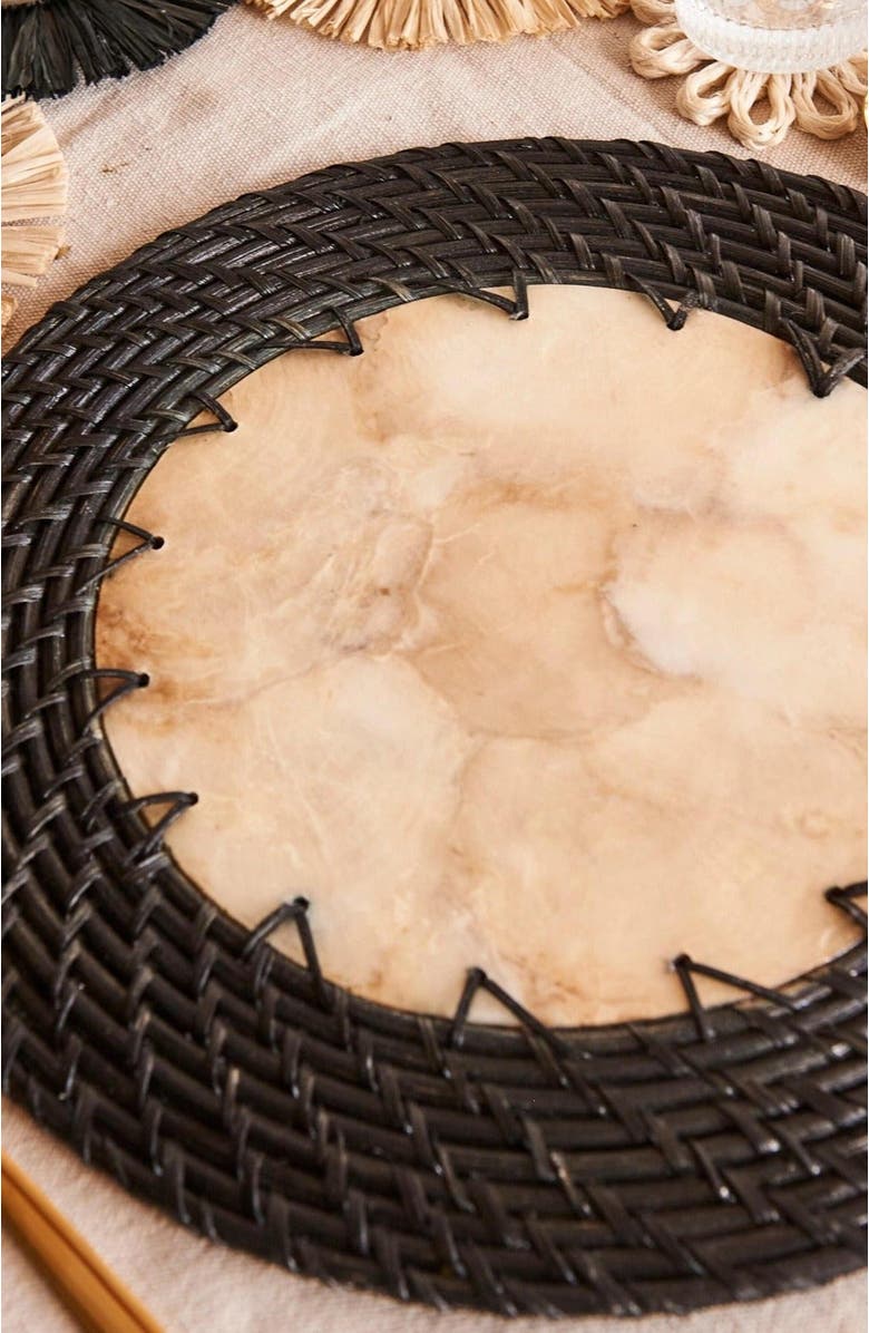 Kubo Capiz Shell Placemats With Black Rattan - Set of 2, Alternate, color, Black Rattan