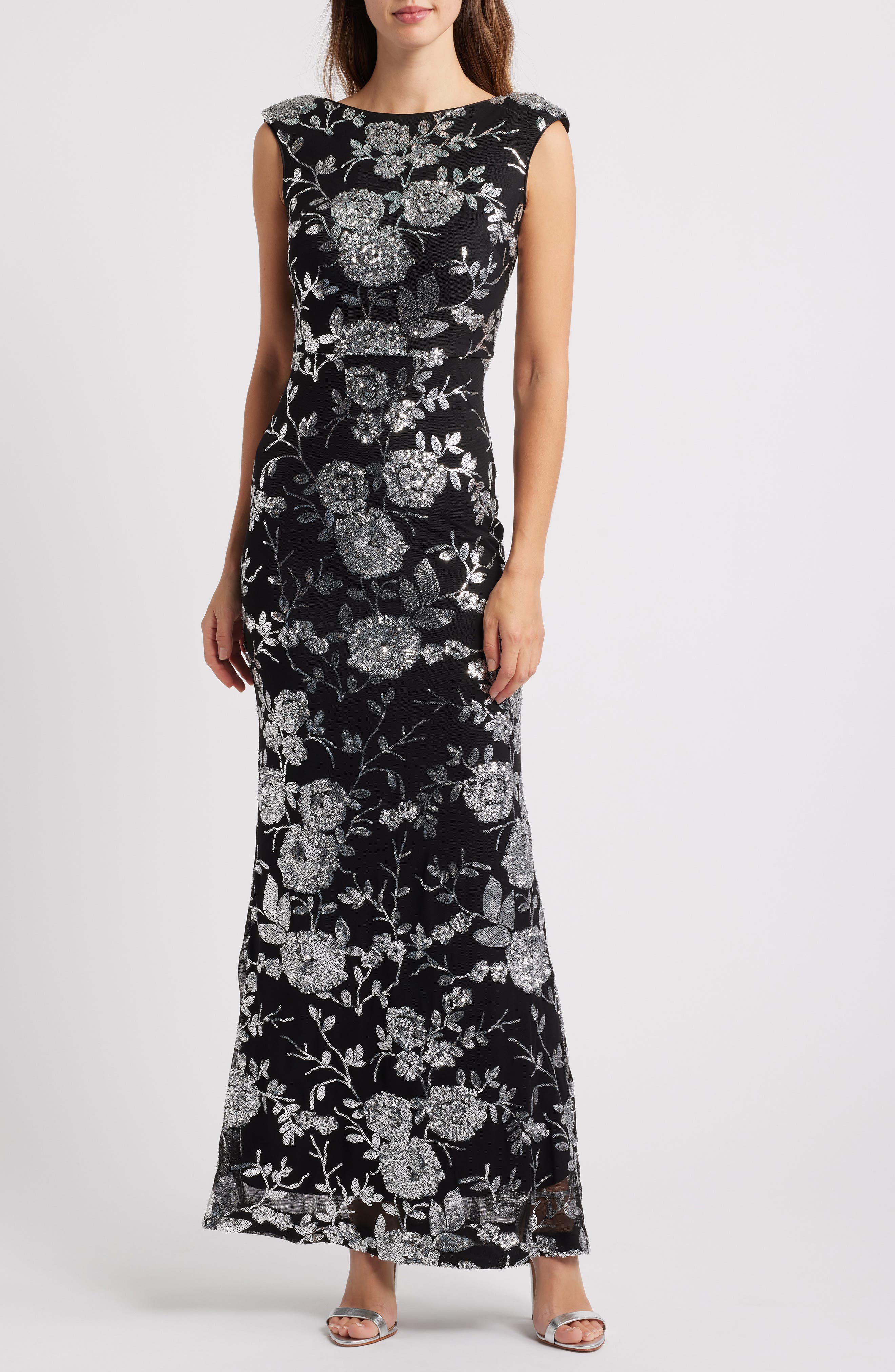 Sequin Floral Sheath Gown