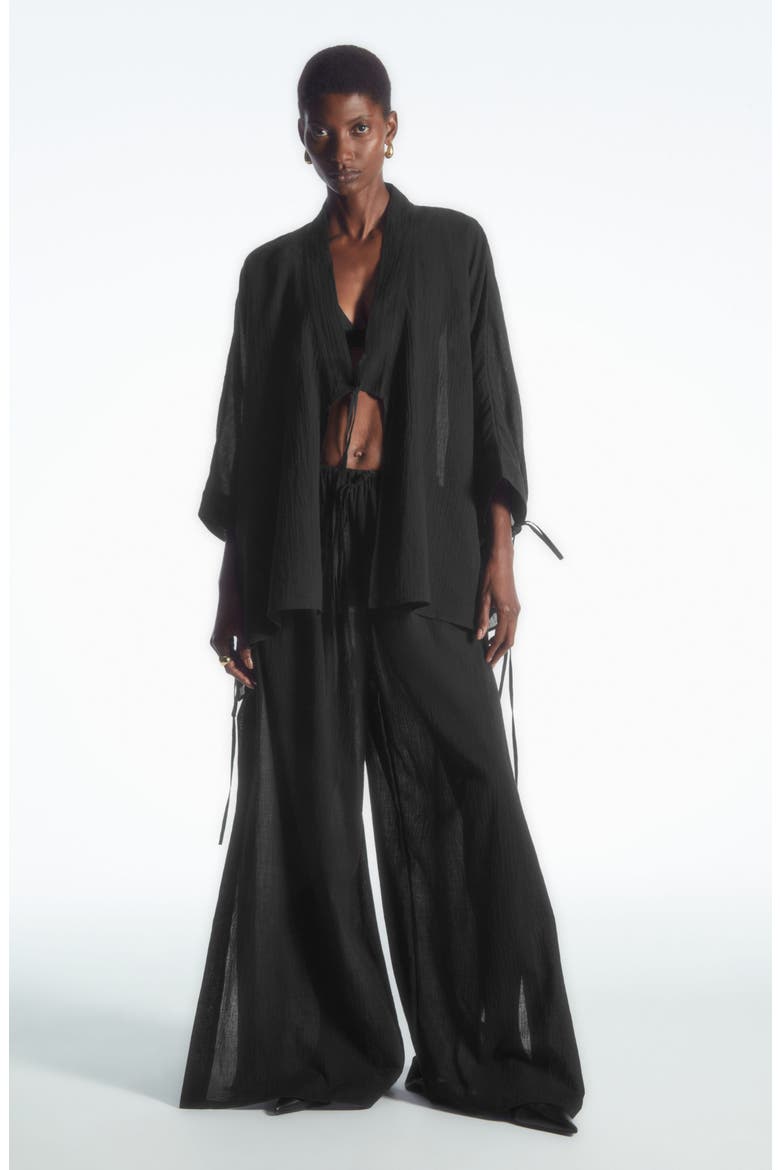 Tie Front Organic Cotton Jacket, Alternate, color, BLACK DARK