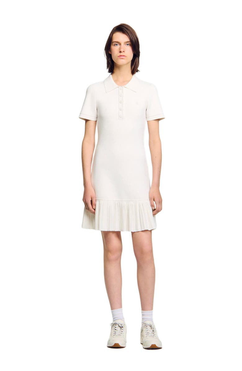 SANDRO Short knit dress with polo neck, Main, color, Ecru