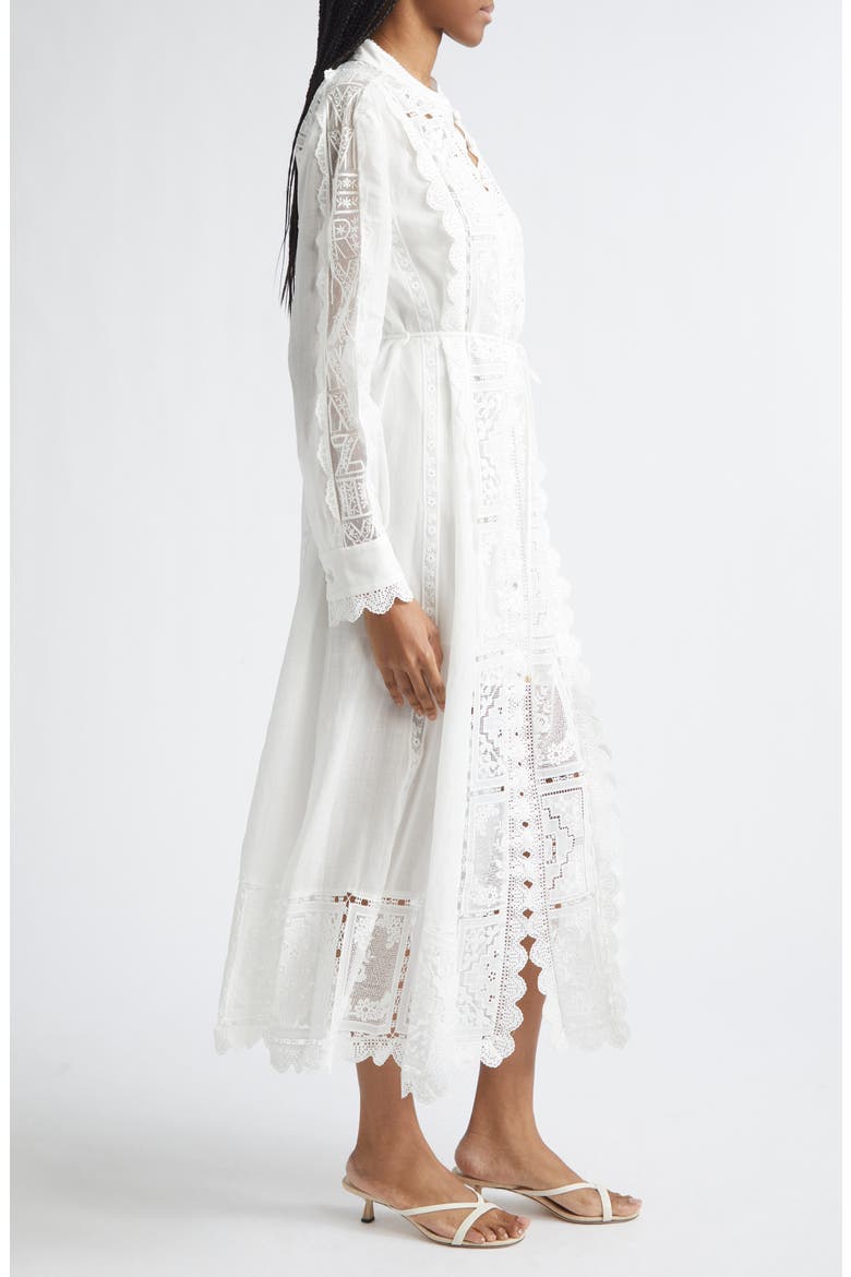 Aster Embroidered Lace Trim Long Sleeve Midi Dress, Alternate, color, IVORY