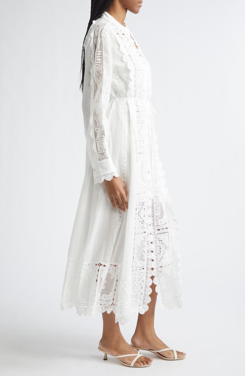 Zimmermann Aster Embroidered Lace Trim Long Sleeve Midi Dress, Alternate, color, Ivory