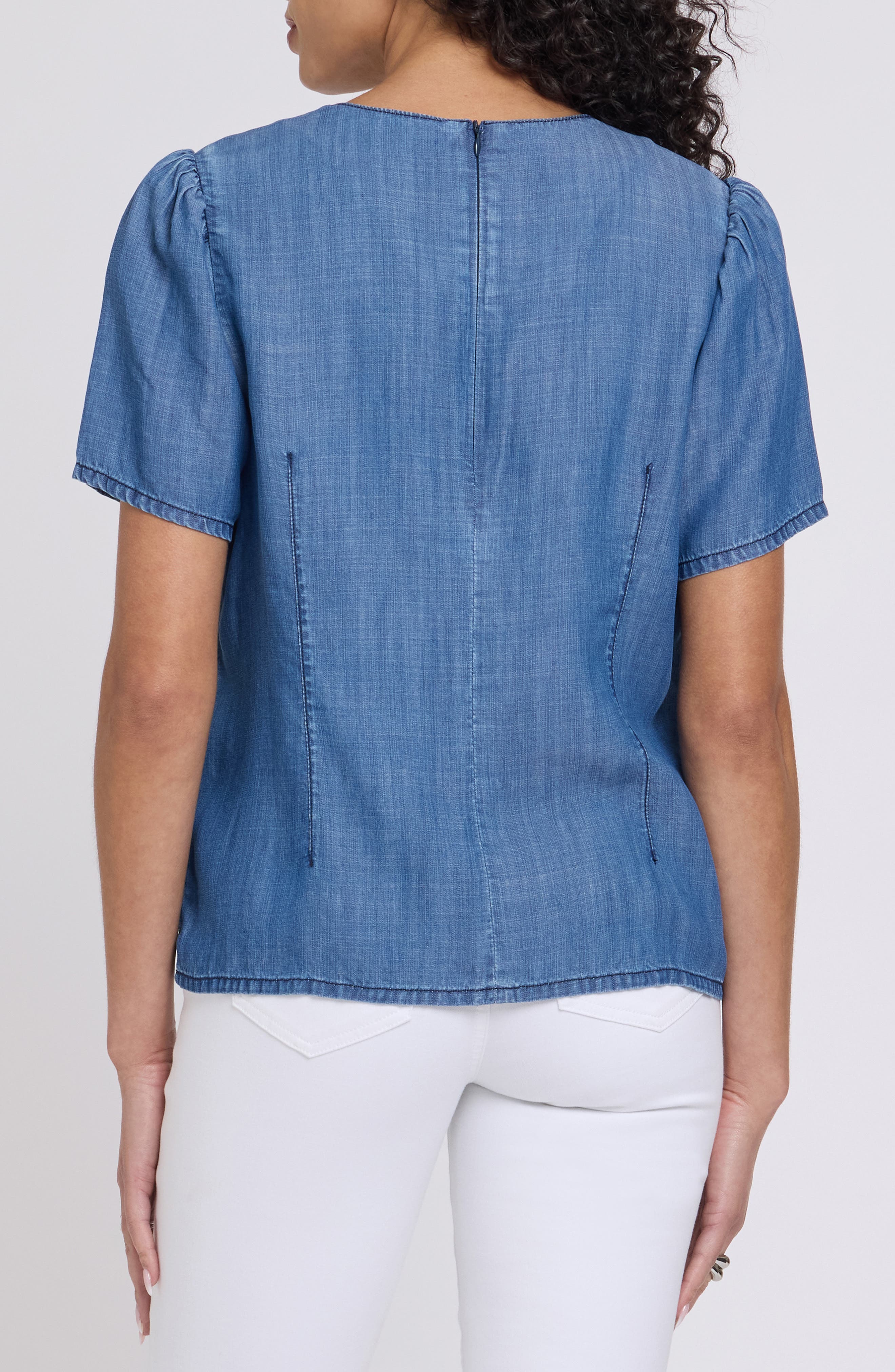 Puff Sleeve Denim Shirt - image 2