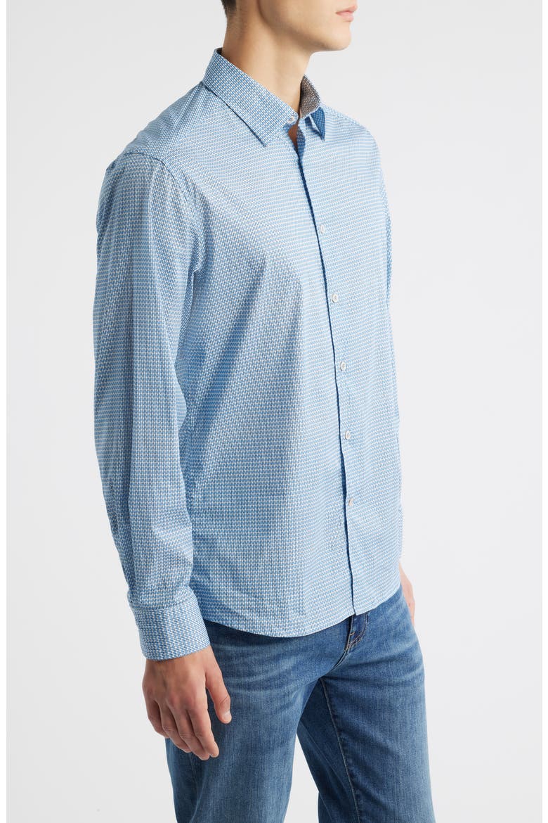 Drury Modern Fit Microgeometric Print Stretch Cotton Button-Up Shirt, Alternate, color, BLUE