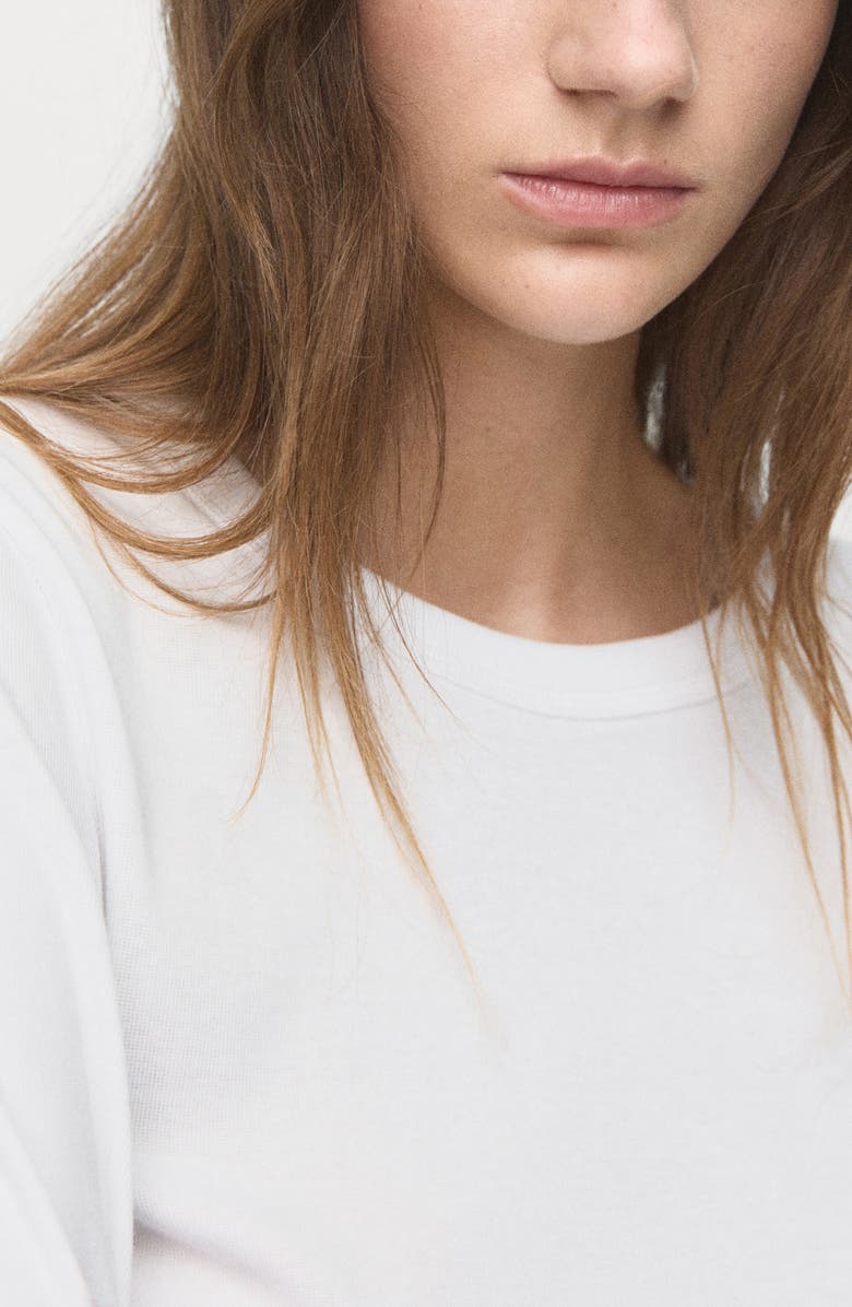 MANGO Long Sleeve Cotton Rib T-Shirt, Alternate, color, White