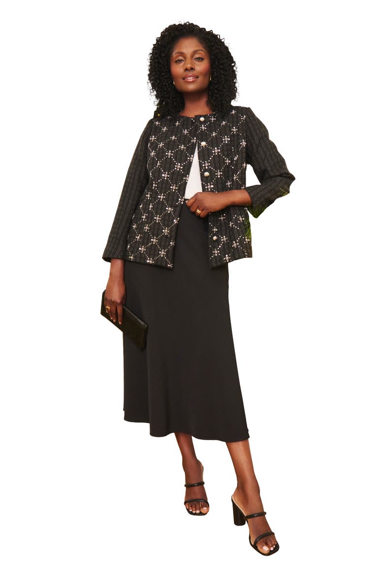 Tweed Lady Jacket, Main, color, BLACK EMBELLISHED TWEED