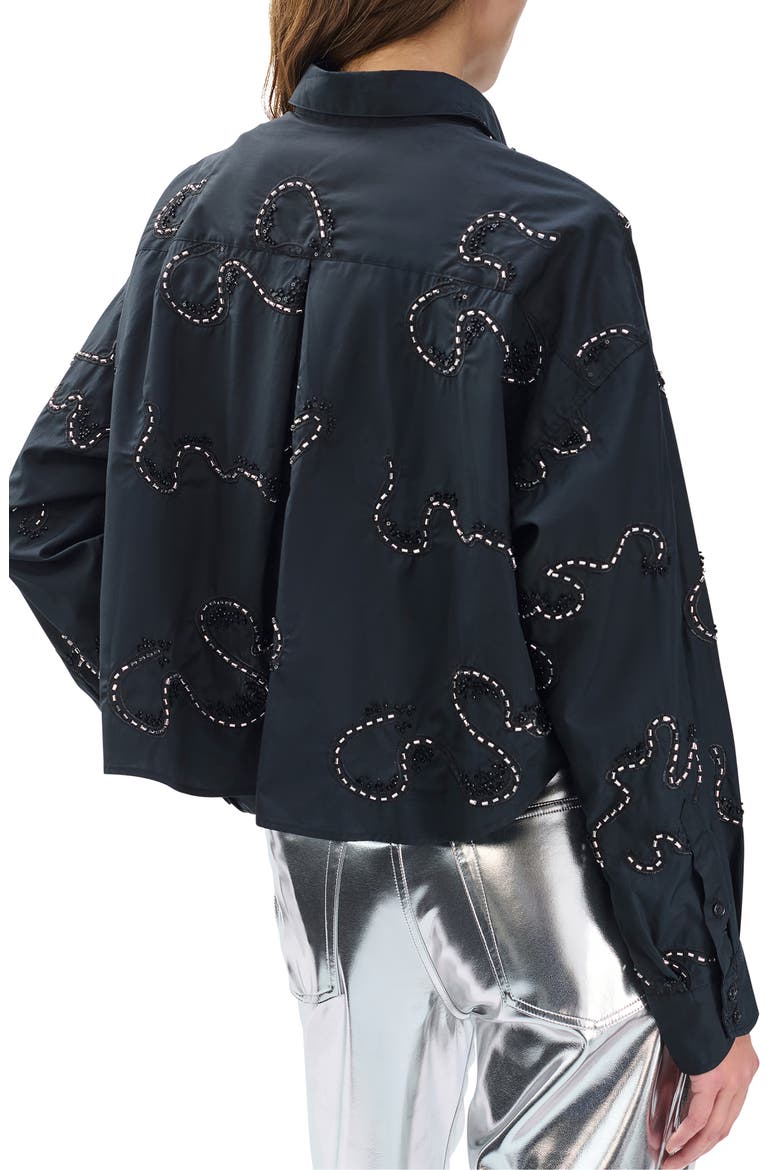 Beatrice Beaded Embroidered Button-Up Shirt, Alternate, color, BLKEM